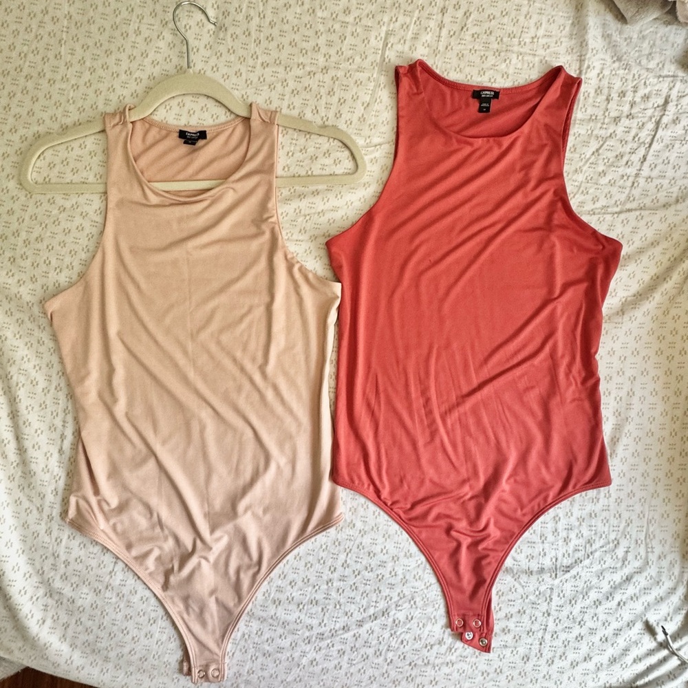 Set of Two Express Sleeveless Bodysuits in Pink and Coral